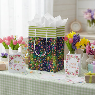 Colourful watercolor flowers pattern medium gift bag
