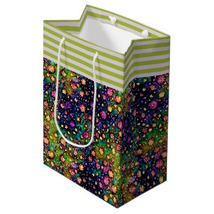 Colourful watercolor flowers pattern  medium gift bag