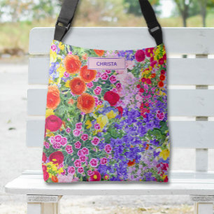 Colourful watercolor flowers pattern tote bag