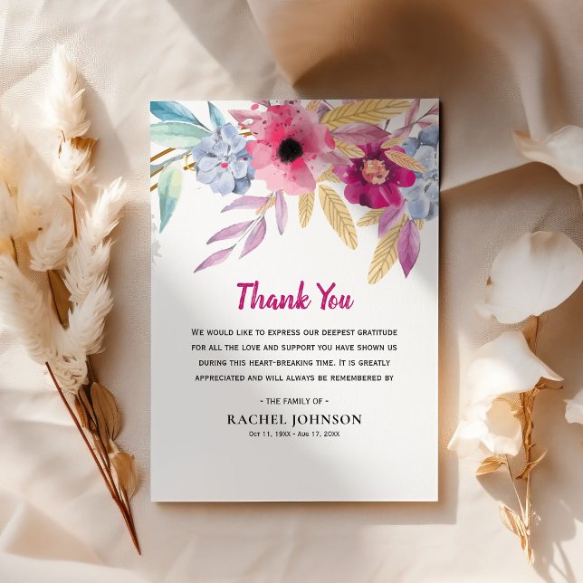 Colourful Watercolor Flowers Sympathy Thank You Card (Creator Uploaded)