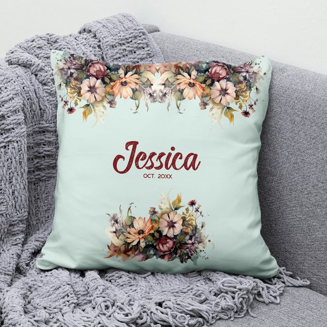 Colourful Watercolor Flowers Throw Pillow (Creator Uploaded)