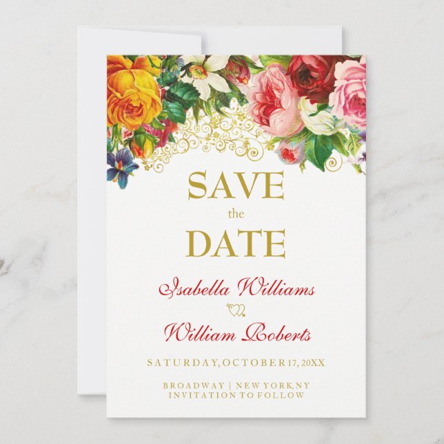 Colourful Watercolor Flowers Wedding Save the Date (Front)