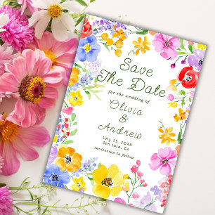Colourful Watercolor Flowers Wedding Save the Date