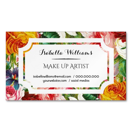 Colourful Watercolor Flowers White Label Magnetic Business Card