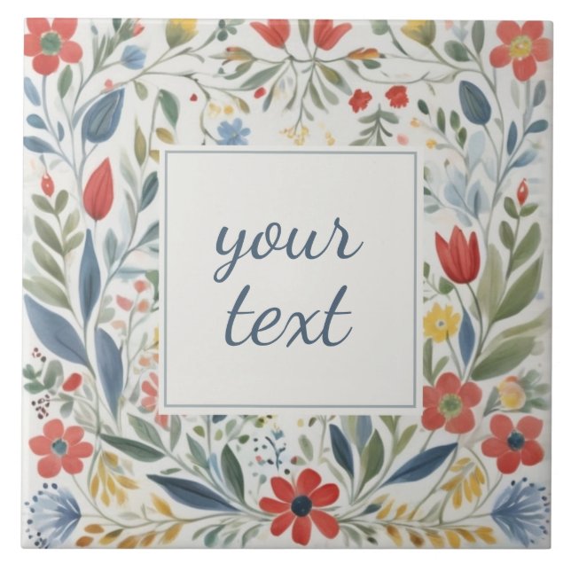 Colourful Watercolor Flowres - Spring Summer Flora Ceramic Tile (Front)