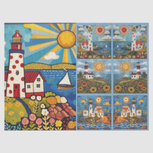 Colourful Watercolor Folk Art Light Houses Tissue Paper