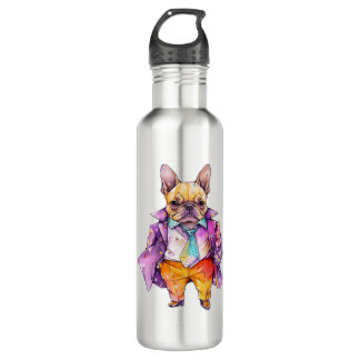 Colourful watercolor French bulldog. Frenchie    710 Ml Water Bottle