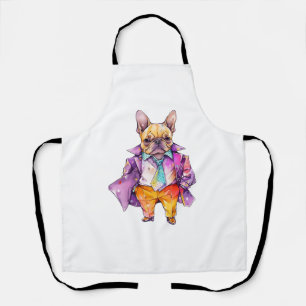 Colourful watercolor French bulldog. Frenchie Apron