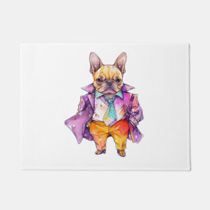 Colourful watercolor French bulldog. Frenchie Doormat
