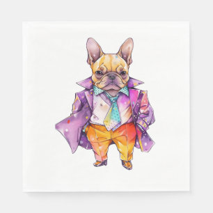 Colourful watercolor French bulldog. Frenchie    Napkin