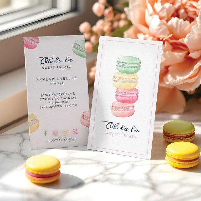 Colourful Watercolor French Macaron Bakery & Sweet Business Card (Vintage Santa Retro Pink Christmas Custom Monogram Wrapping Paper Sheets)