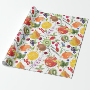 Colourful Watercolor Fruit and Herb Pattern  Wrapping Paper