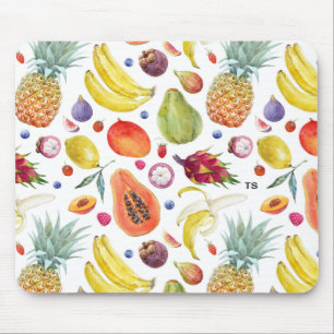 Colourful Watercolor Fruits Pattern Monogram Mouse Pad