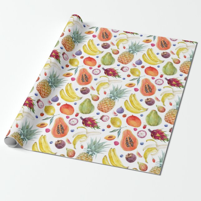 Colourful Watercolor Fruits Pattern Wrapping Paper (Unrolled)