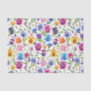 Colourful Watercolor Garden Flowers Tissue Paper