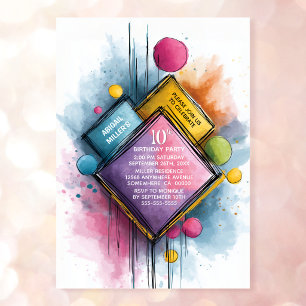 Colourful Watercolor Geometric 10th Birthday Party Invitation