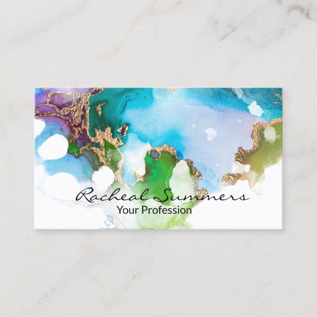Colourful Watercolor Gold Foil Modern Chic Business Card (Front)