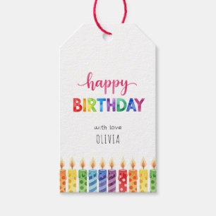 Colourful Watercolor Happy Birthday Kids Gift Tags