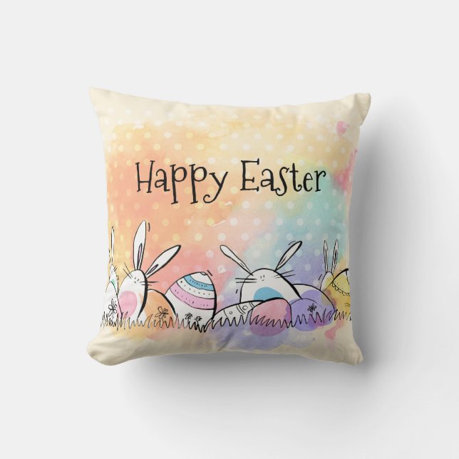 Colourful Watercolor Happy Easter | Throw Pillow (Front)