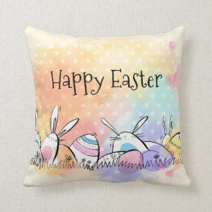 Colourful Watercolor Happy Easter   Throw Pillow