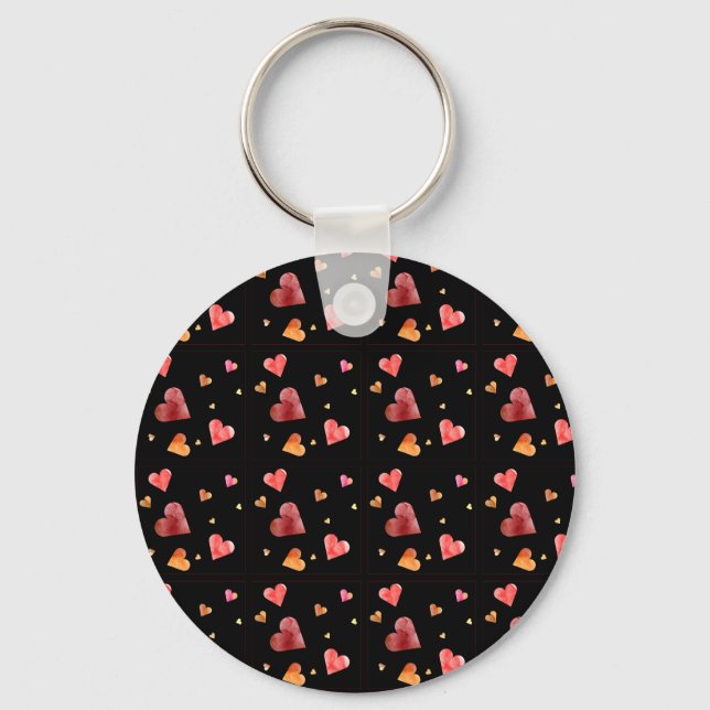 Colourful Watercolor Hearts Keychain (Front)