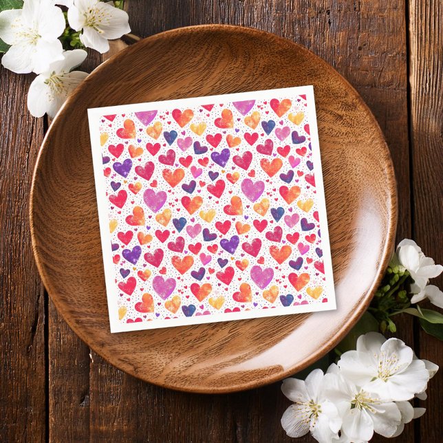 Colourful Watercolor Hearts Mother's Day Napkin (Creator Uploaded)