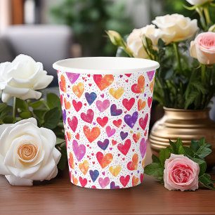 Colourful Watercolor Hearts Mother's Day Paper Cups