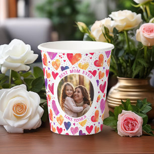 Colourful Watercolor Hearts Mother's Day Photo Paper Cups