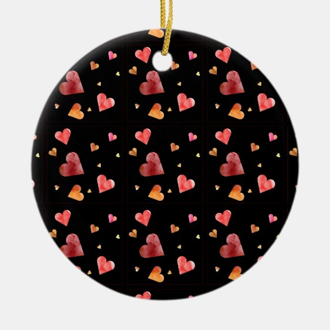 Colourful Watercolor Hearts Ornament (Front)