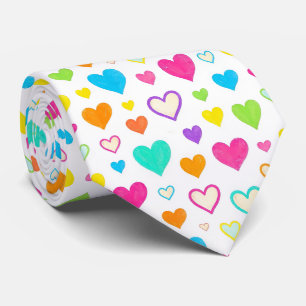 Colourful Watercolor Hearts Pattern Crew rainbow  Tie