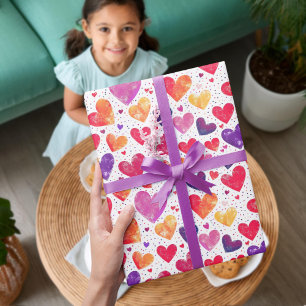 Colourful Watercolor Hearts Pattern Wrapping Paper