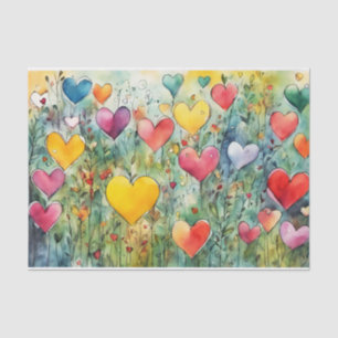 Colourful Watercolor Hearts Tissue Paper