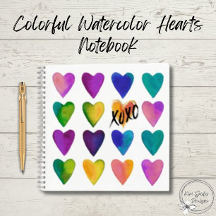 Colourful Watercolor Hearts With XOXO Notebook