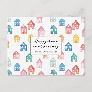Colourful Watercolor Homes Home Anniversary Postcard