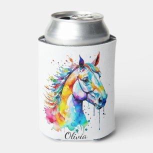 Colourful watercolor horse head design can cooler