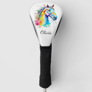 Colourful watercolor horse head design golf head cover