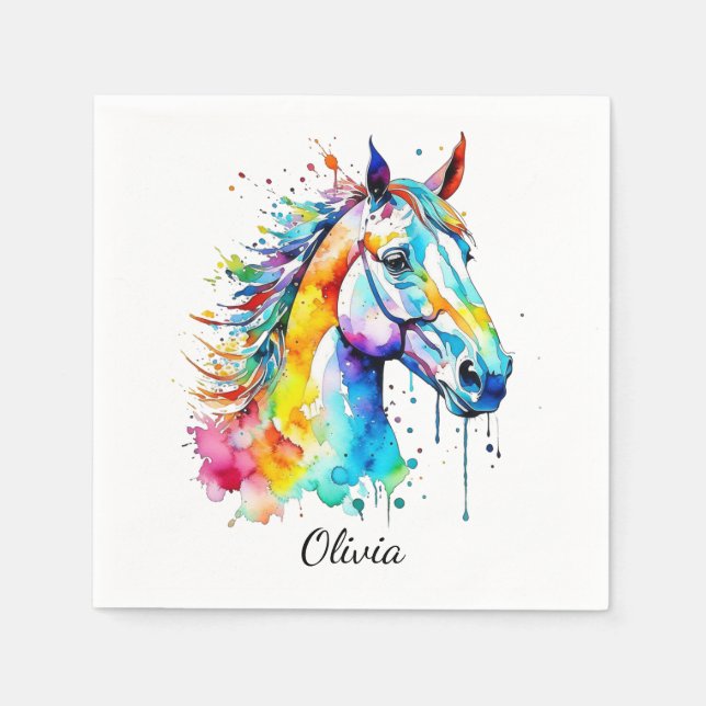 Colourful watercolor horse head design  napkin (Front)