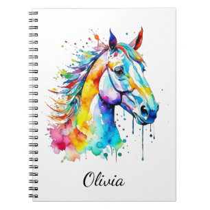 Colourful watercolor horse head design notebook