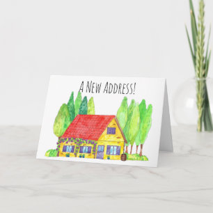 Colourful watercolor house New address card