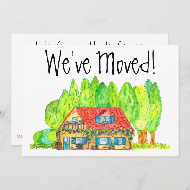 Colourful watercolor house New address card (Front/Back)