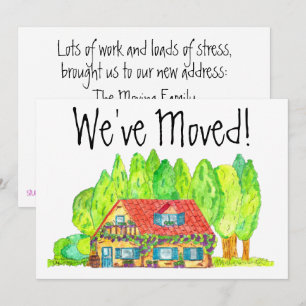 Colourful watercolor house New address card