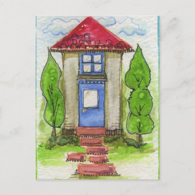 Colourful Watercolor House Painting Postcard (Front)