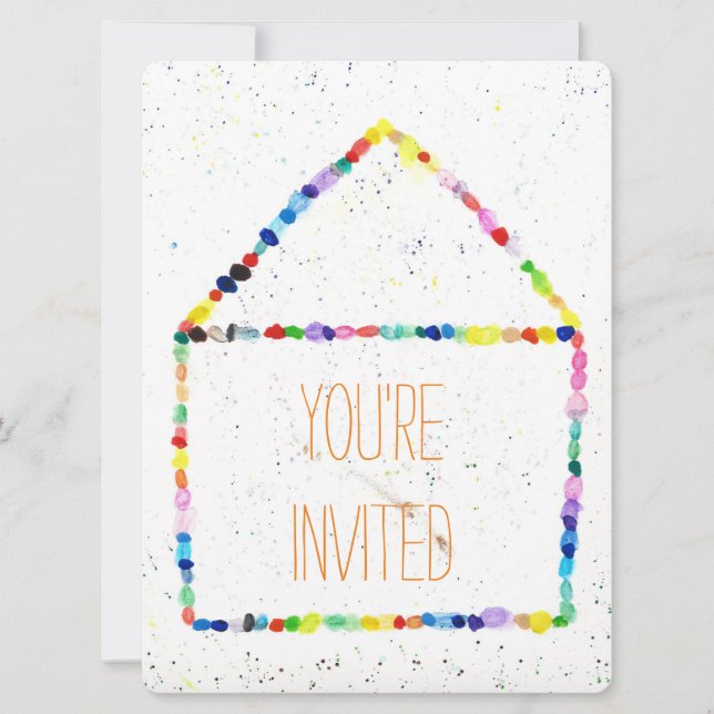 Colourful WaterColor house 'You're Invited' cards (Front)