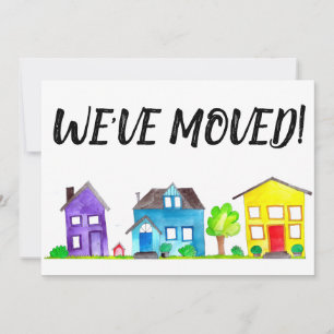 Colourful watercolor houses New address card