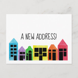 Colourful watercolor houses New address card