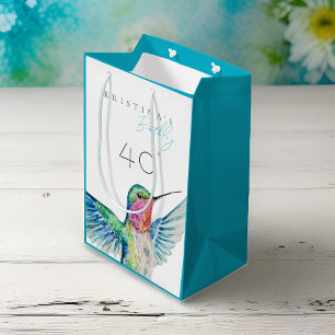 Colourful Watercolor Hummingbird ANY Birthday Medium Gift Bag