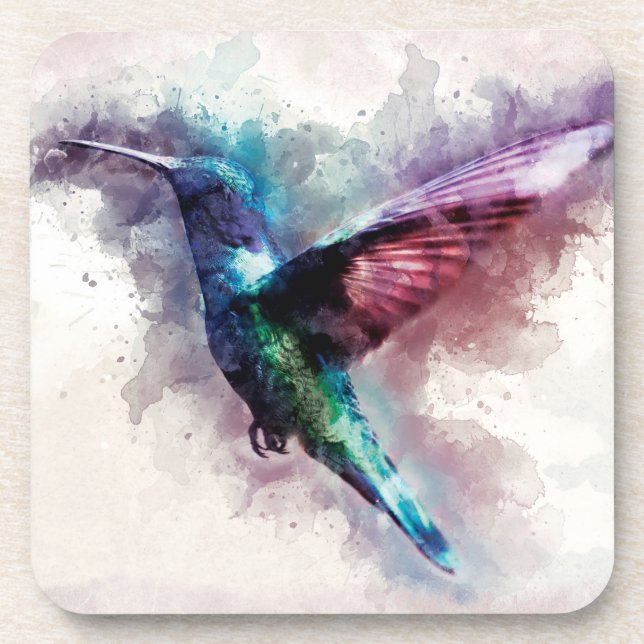 Colourful Watercolor Hummingbird Coaster (Front)