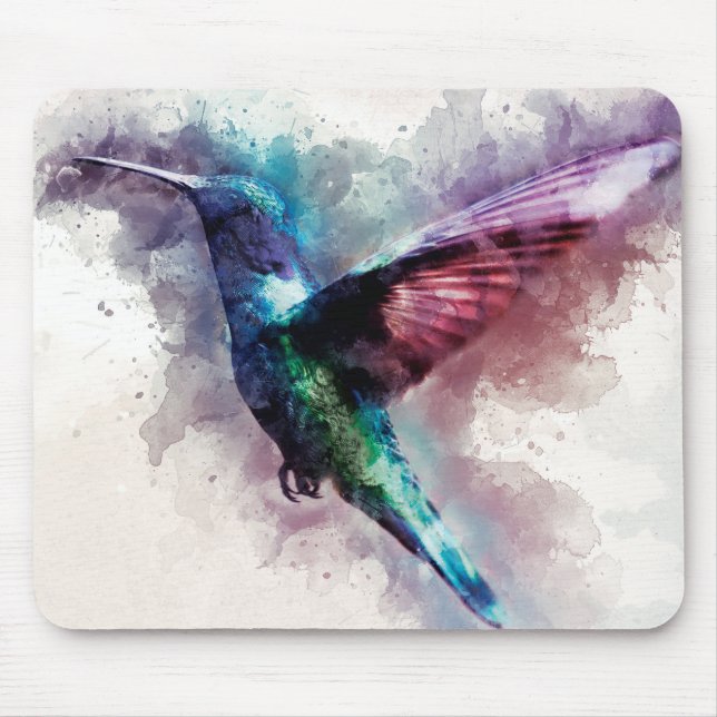 Colourful Watercolor Hummingbird Mouse Pad (Front)