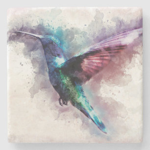 Colourful Watercolor Hummingbird Stone Coaster