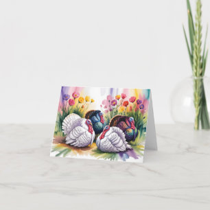 Colourful Watercolor Illustration of Turkeys Holiday Card